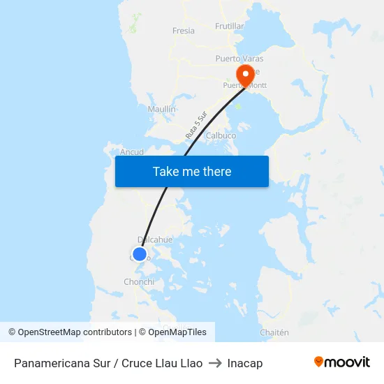 Panamericana Sur / Cruce Llau Llao to Inacap map
