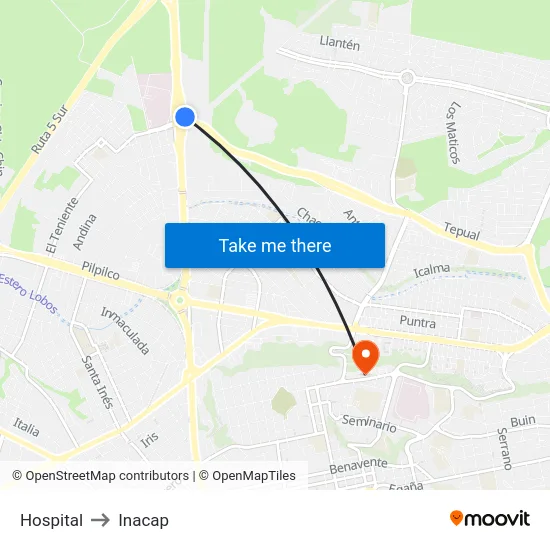 Hospital to Inacap map