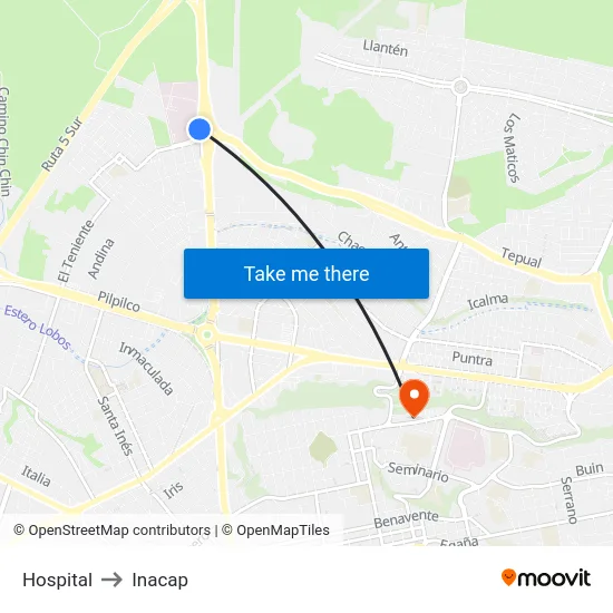 Hospital to Inacap map