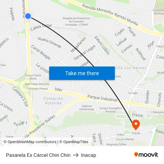 Pasarela Ex Cárcel Chin Chin to Inacap map