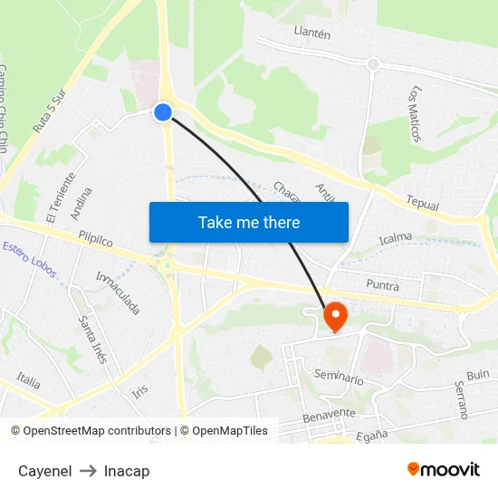 Cayenel to Inacap map