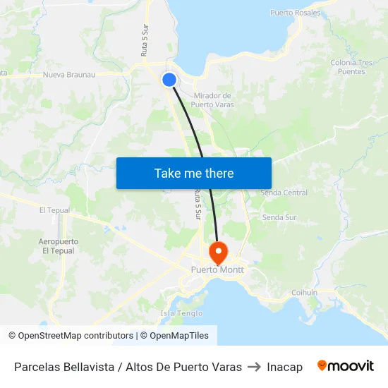 Parcelas Bellavista / Altos De Puerto Varas to Inacap map