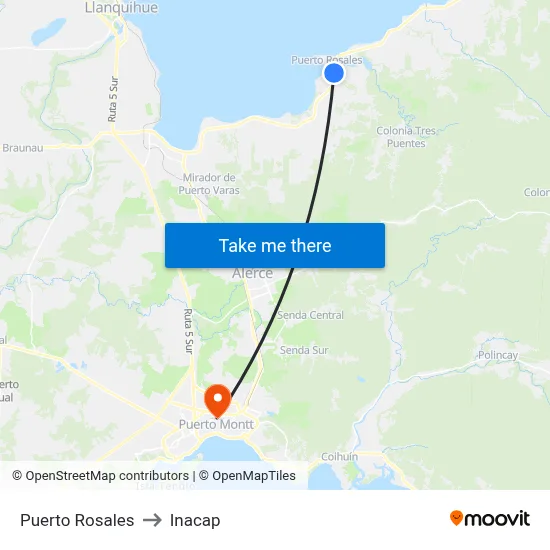 Puerto Rosales to Inacap map