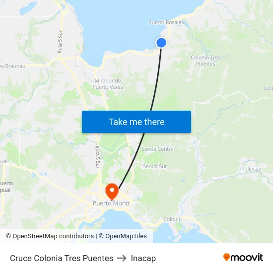 Cruce Colonia Tres Puentes to Inacap map