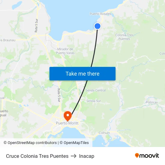 Cruce Colonia Tres Puentes to Inacap map