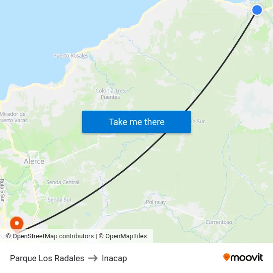 Parque Los Radales to Inacap map