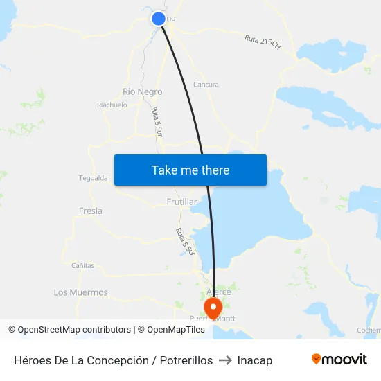 Héroes De La Concepción / Potrerillos to Inacap map