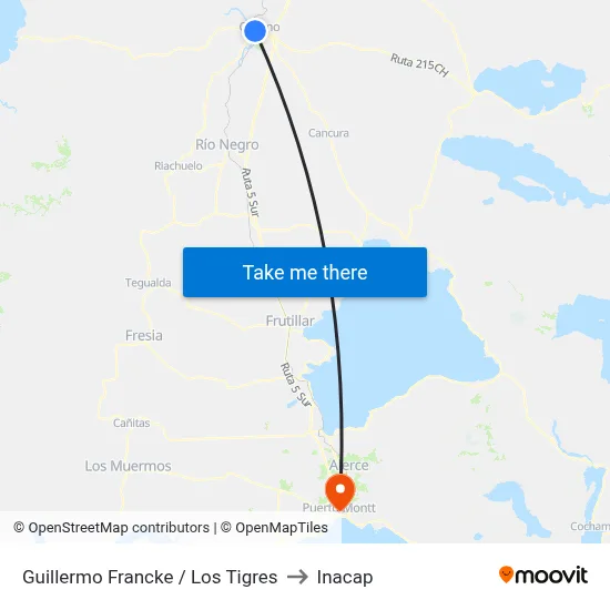 Guillermo Francke / Los Tigres to Inacap map