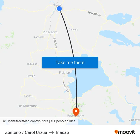 Zenteno / Carol Urzúa to Inacap map