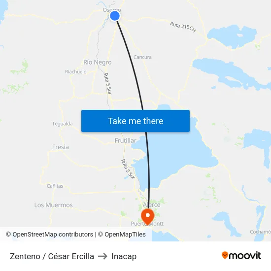 Zenteno / César Ercilla to Inacap map