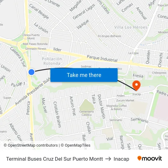 Terminal Buses Cruz Del Sur Puerto Montt to Inacap map
