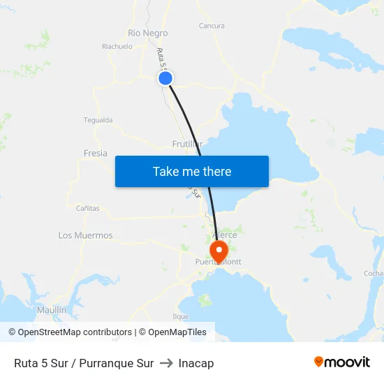 Ruta 5 Sur / Purranque Sur to Inacap map