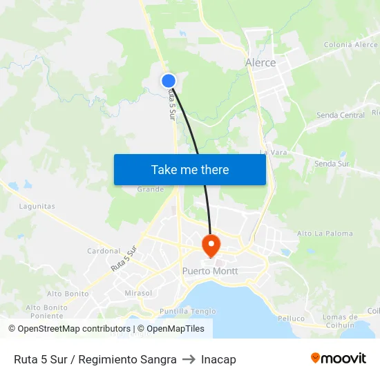 Ruta 5 Sur / Regimiento Sangra to Inacap map