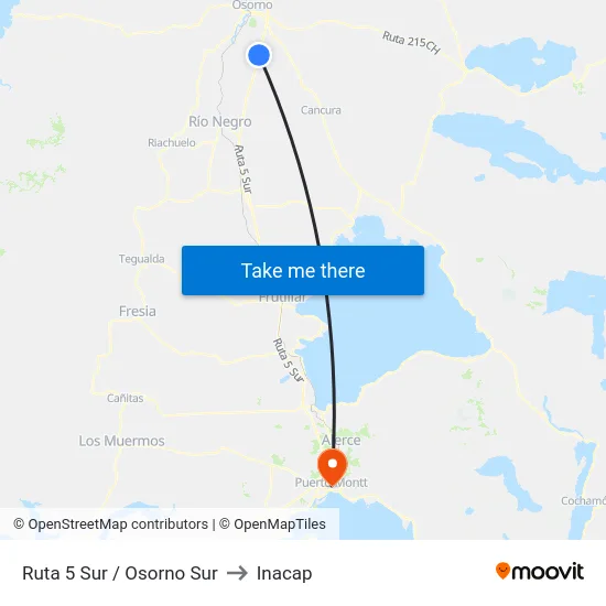 Ruta 5 Sur / Osorno Sur to Inacap map