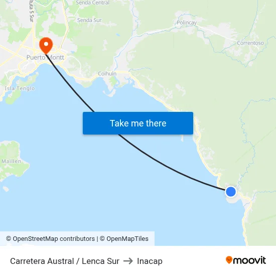 Carretera Austral / Lenca Sur to Inacap map
