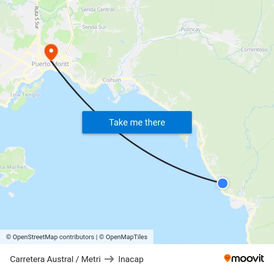 Carretera Austral / Metri to Inacap map