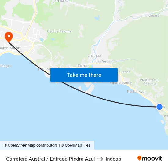 Carretera Austral / Entrada Piedra Azul to Inacap map