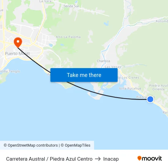 Carretera Austral / Piedra Azul Centro to Inacap map