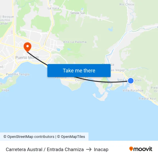 Carretera Austral / Entrada Chamiza to Inacap map