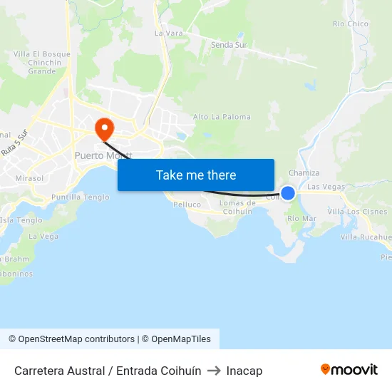 Carretera Austral / Entrada Coihuín to Inacap map