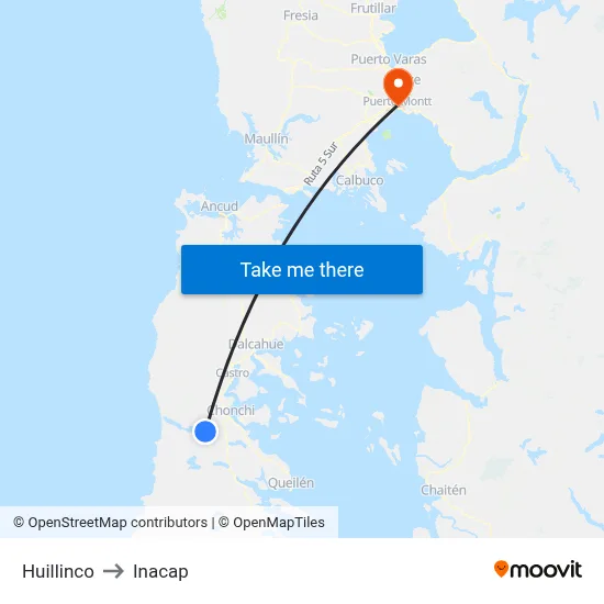 Huillinco to Inacap map