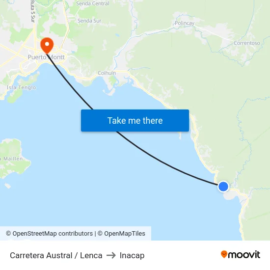 Carretera Austral / Lenca to Inacap map