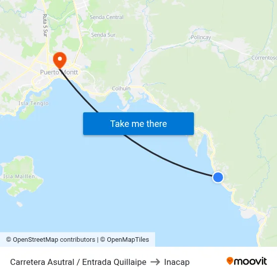 Carretera Asutral / Entrada Quillaipe to Inacap map