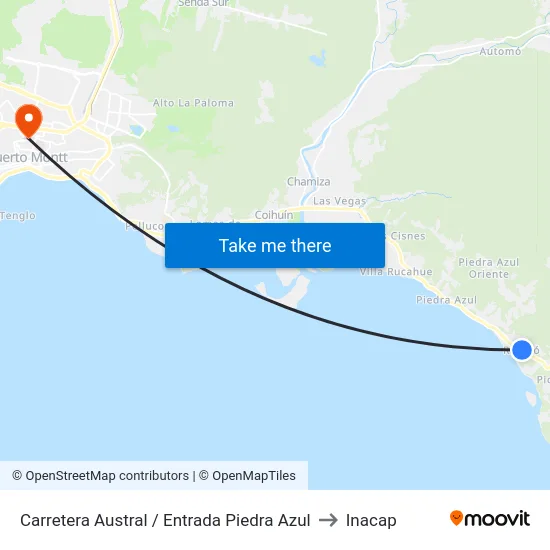 Carretera Austral / Entrada Piedra Azul to Inacap map