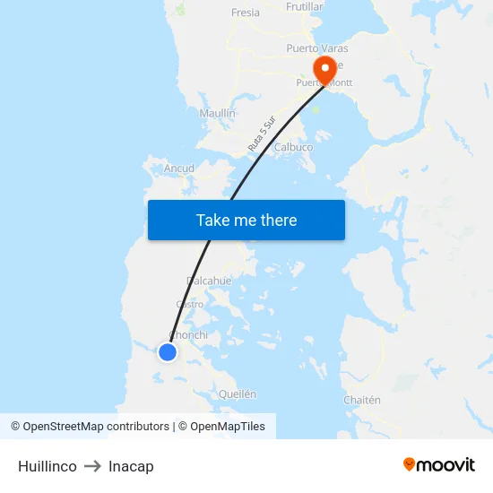 Huillinco to Inacap map