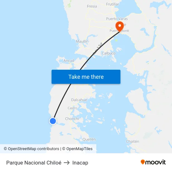 Parque Nacional Chiloé to Inacap map