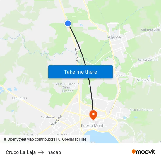 Cruce La Laja to Inacap map