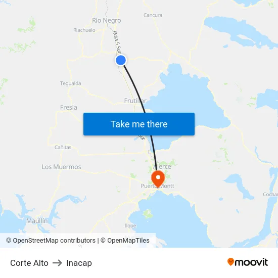 Corte Alto to Inacap map
