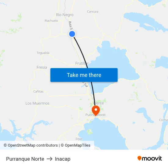 Purranque Norte to Inacap map