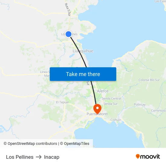 Los Pellines to Inacap map