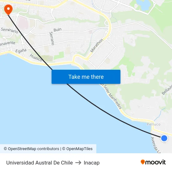Universidad Austral De Chile to Inacap map