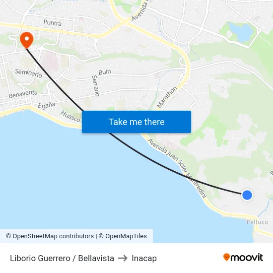 Liborio Guerrero / Bellavista to Inacap map
