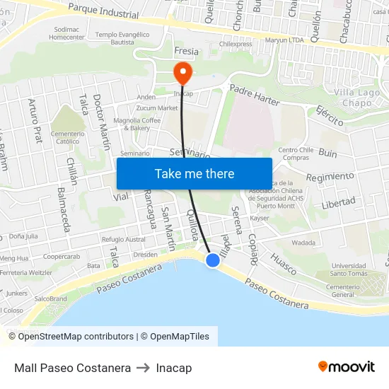 Mall Paseo Costanera to Inacap map