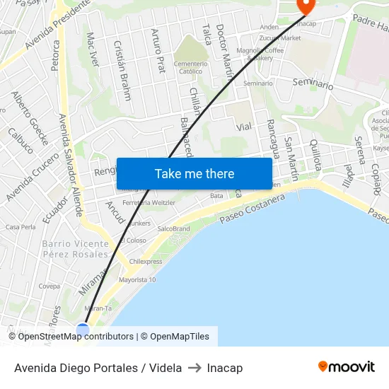 Avenida Diego Portales / Videla to Inacap map
