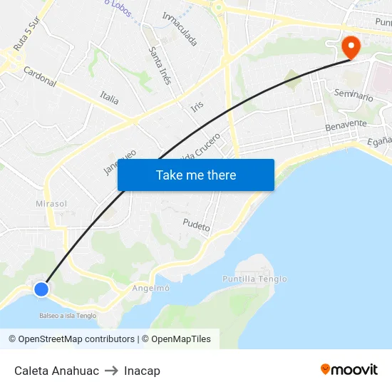 Caleta Anahuac to Inacap map