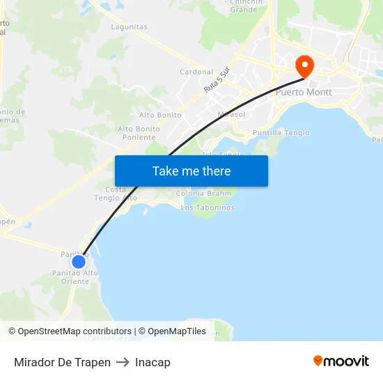 Mirador De Trapen to Inacap map