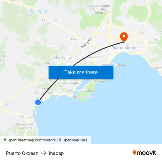 Puerto Oxxean to Inacap map