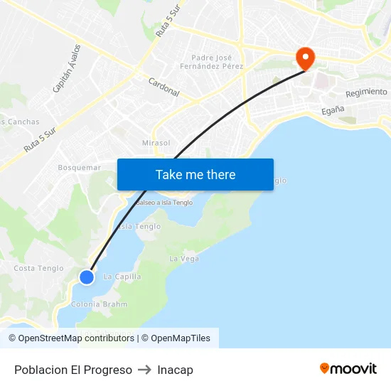 Poblacion El Progreso to Inacap map