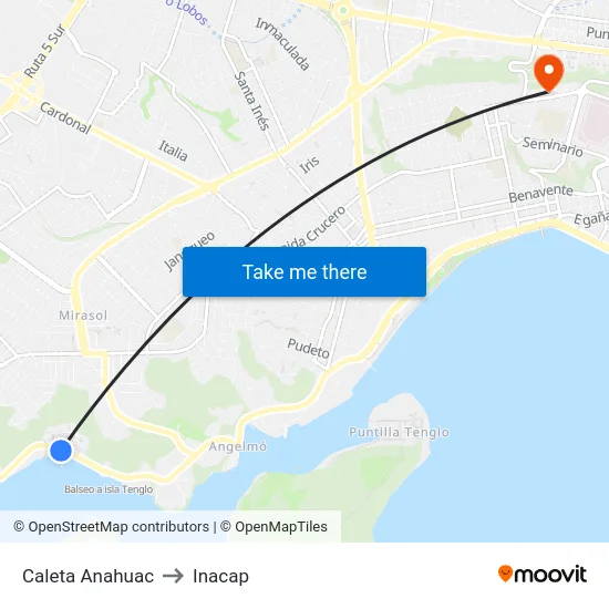 Caleta Anahuac to Inacap map