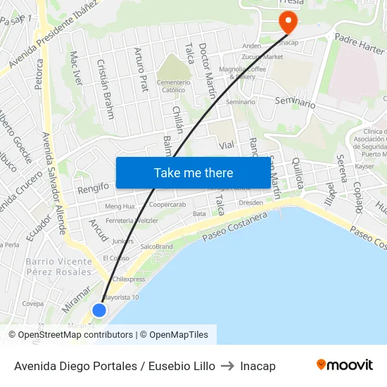 Avenida Diego Portales / Eusebio Lillo to Inacap map