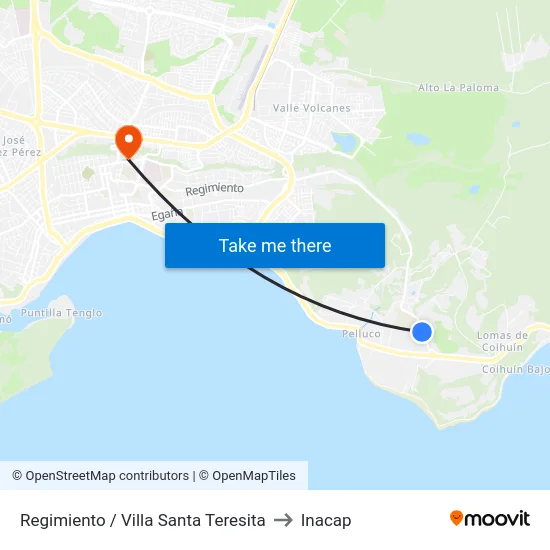 Regimiento / Villa Santa Teresita to Inacap map