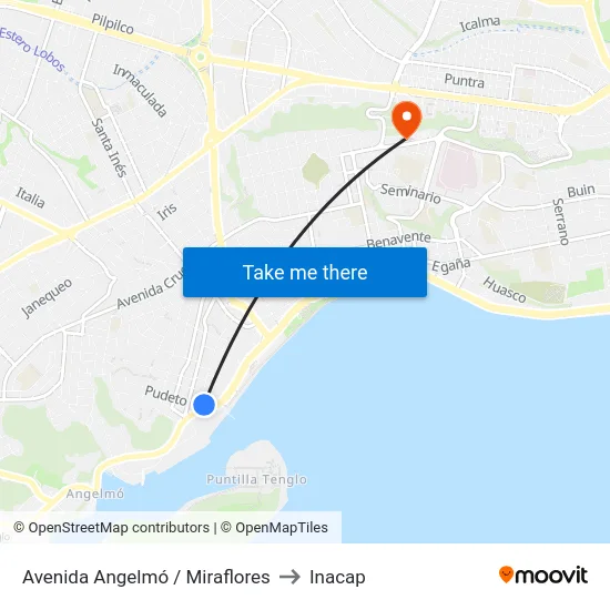 Avenida Angelmó / Miraflores to Inacap map
