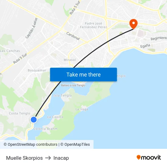Muelle Skorpios to Inacap map