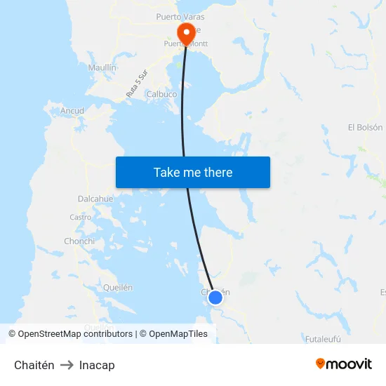 Chaitén to Inacap map