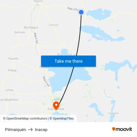 Pilmaiquén to Inacap map