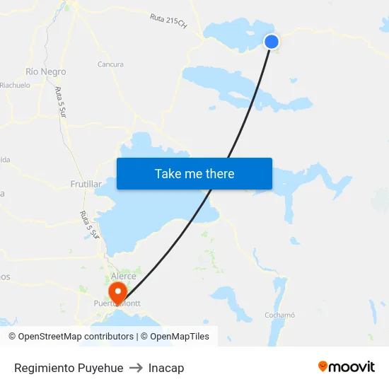 Regimiento Puyehue to Inacap map